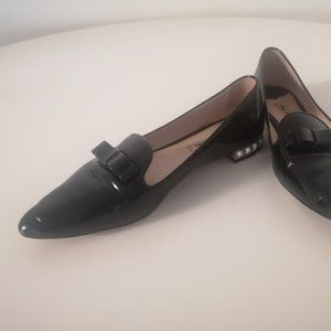 MIU MIU Black Crystal Embellished Bow Loafers